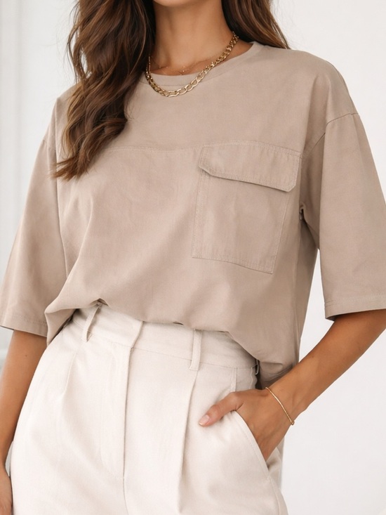 Zara Tops - Zara Basic Pocket Top | Neutral Beige | Oversized Minimalist